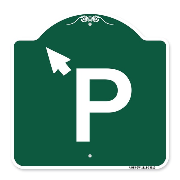 Signmission PWith Up Arrow Pointing Left, Green & White Aluminum Architectural Sign, 18" x 18", GW-1818-23510 A-DES-GW-1818-23510 - main